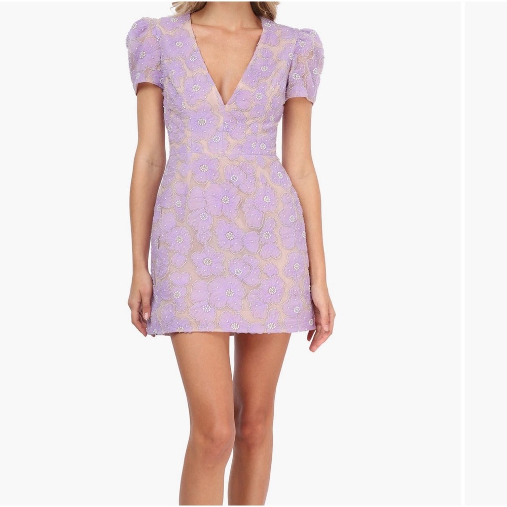 HELSI
Ada Beaded Floral Puff Sleeve
Mesh Minidress